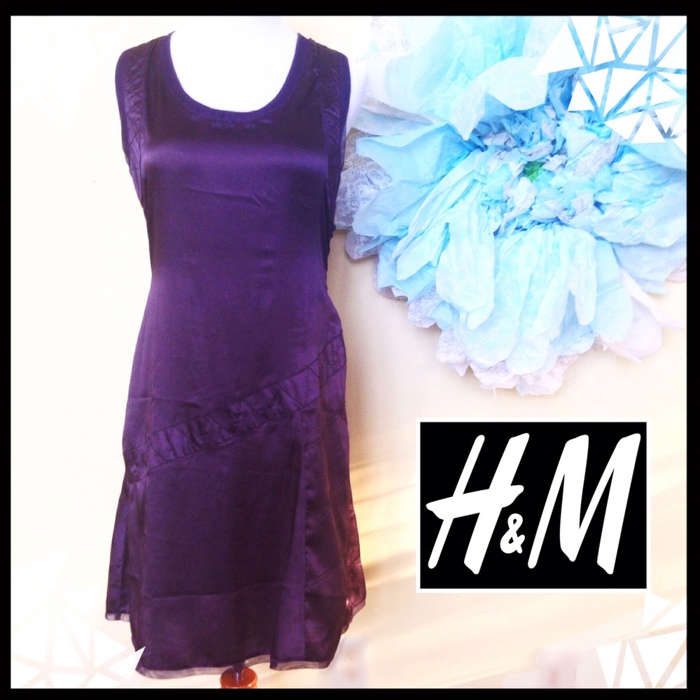 H&M Satin Eggplant fitted A-line Dress size 14